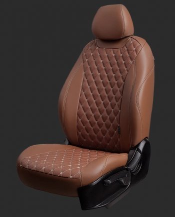 12 399 р. Чехлы для сидений Lord Autofashion Байрон (экокожа, спинка 60/40, 2 П- и 1 Г-образных подголовника) Chevrolet Cruze J308 универсал рестайлинг (2012-2015) (Коричневый, вставка коричневая, строчка бежевая)  с доставкой в г. Пермь. Увеличить фотографию 2
