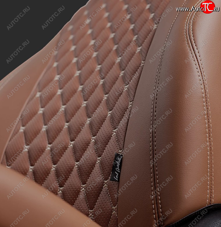 12 399 р. Чехлы для сидений Lord Autofashion Байрон (экокожа, спинка 60/40, 2 П- и 1 Г-образных подголовника) Chevrolet Cruze J308 универсал рестайлинг (2012-2015) (Коричневый, вставка коричневая, строчка бежевая)  с доставкой в г. Пермь