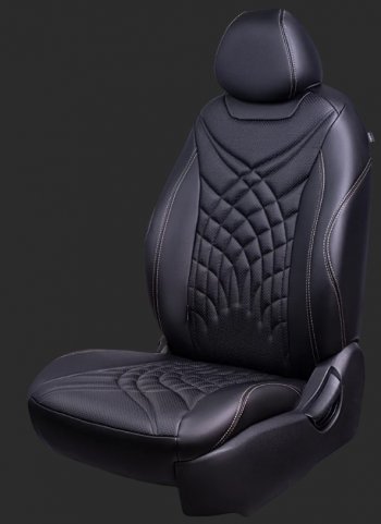 Чехлы для сидений Lord Autofashion Байрон ЖУК (экокожа, спинка 60/40, 2 П- и 1 Г-образных подголовника) Chevrolet Cruze J308 универсал рестайлинг (2012-2015) (Черный, вставка черная, строчка бежевая)