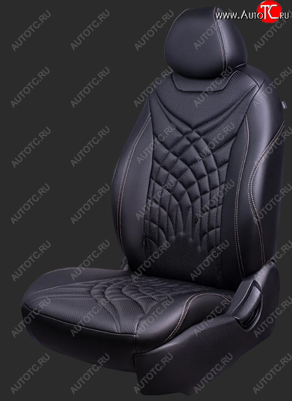 15 249 р. Чехлы для сидений Lord Autofashion Байрон ЖУК (экокожа, спинка 60/40, 2 П- и 1 Г-образных подголовника) Chevrolet Cruze J308 универсал рестайлинг (2012-2015) (Черный, вставка черная, строчка бежевая)  с доставкой в г. Пермь