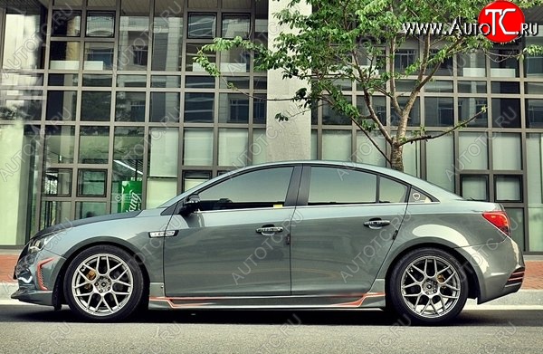 4 199 р. Пороги накладки CT Chevrolet Cruze J300 седан рестайлинг (2012-2015) (Неокрашенные)  с доставкой в г. Пермь