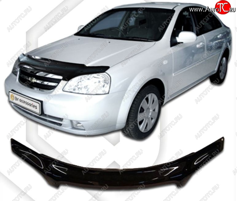 2 079 р. Дефлектор капота CA-Plastic  Chevrolet Lacetti  седан (2002-2013) (серия Classic черный, Без надписи)  с доставкой в г. Пермь
