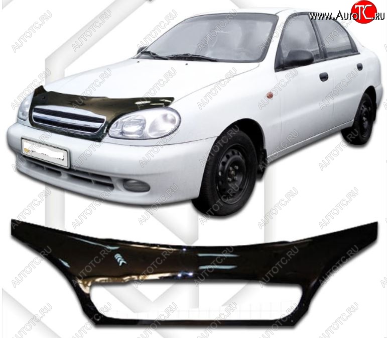 3 699 р. Дефлектор капота CA-Plastiс exclusive Chevrolet Lanos T100 седан (2002-2017) (Classic черный, Без надписи)  с доставкой в г. Пермь