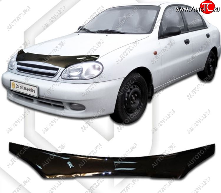2 969 р. Дефлектор капота CA-Plastiс Chevrolet Lanos T100 седан (2002-2017) (Classic черный, Без надписи)  с доставкой в г. Пермь