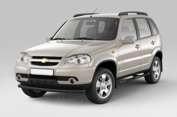 Защита порогов из трубы Ø63 мм с проступью Petroil Tuning Chevrolet Niva  2123 (2009-2020), Лада 2123 (Нива Шевроле) (2009-2021) (Сталь с полимерным покрытием в цвет: черный ❞Шагрень❝)