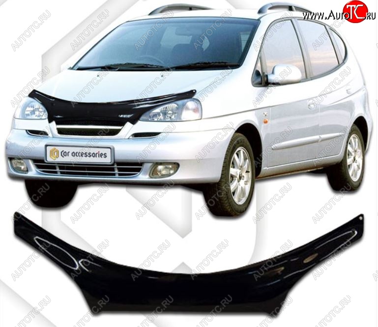 2 199 р. Дефлектор капота CA-Plastiс exclusive Chevrolet Rezzo (2000-2008) (Classic черный, Без надписи)  с доставкой в г. Пермь