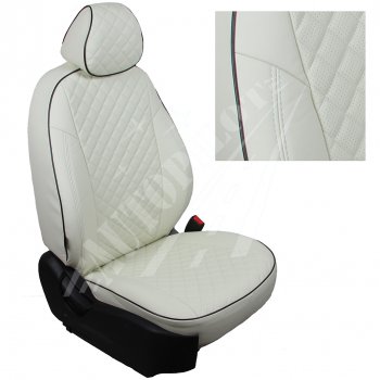 Чехлы сидений AUTOPILOT Экокожа Ромб (задние спинка и сиденье 40/60) Chevrolet Spark  M300 (2010-2022) дорестайлинг, 2-ой рестайлинг (Белый + Белый)