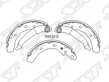 Колодки барабанные тормозные задние (R89.8x31) SAT Chevrolet Spark ( M200,250,  M300) (2005-2015), Daewoo Matiz ( M100,  M150,  M200) (1998-2016)