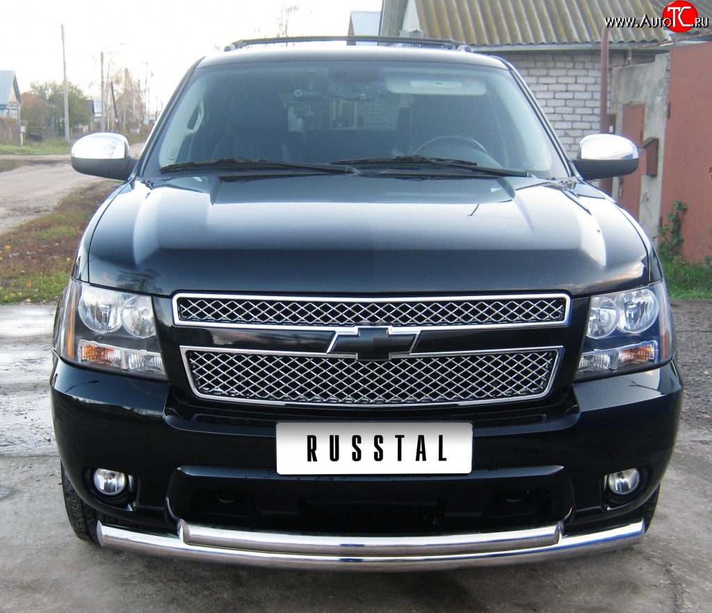21 799 р. Защита переднего бампера (2 трубыØ76 и 63 мм, нержавейка) SLITKOFF Chevrolet Tahoe GMT900 5 дв. (2006-2013)  с доставкой в г. Пермь