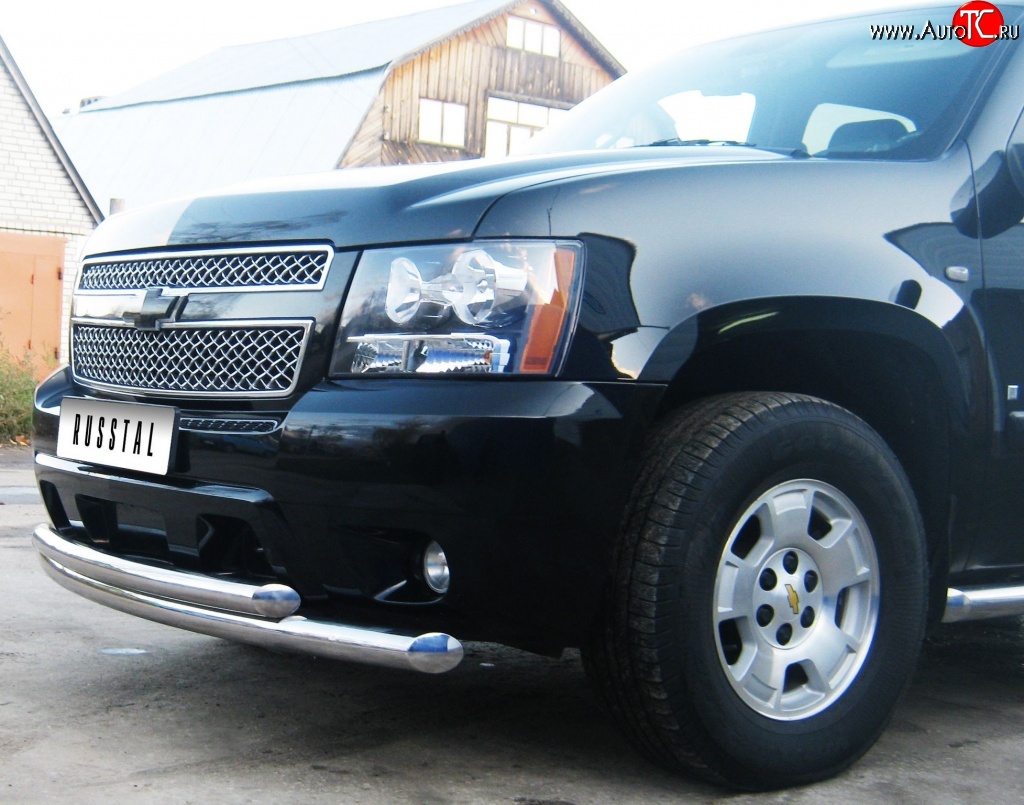 23 999 р. Защита переднего бампера (2 трубыØ76 мм, нержавейка) SLITKOFF Chevrolet Tahoe GMT900 5 дв. (2006-2013)  с доставкой в г. Пермь