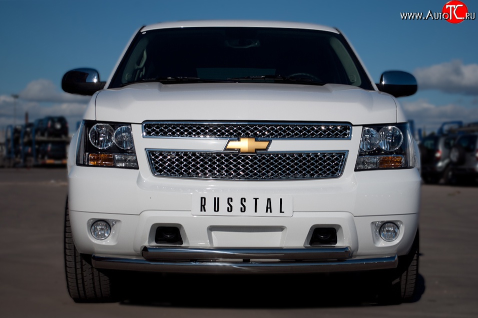 24 999 р. Защита переднего бампера (2 трубыØ76 и 42 мм, нержавейка) SLITKOFF Chevrolet Tahoe GMT900 5 дв. (2006-2013)  с доставкой в г. Пермь