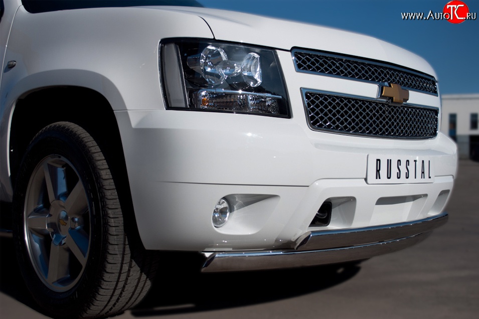 21 499 р. Защита переднего бампера (2 трубыØ76х42 мм, нержавейка) Russtal Chevrolet Tahoe GMT900 5 дв. (2006-2013)  с доставкой в г. Пермь