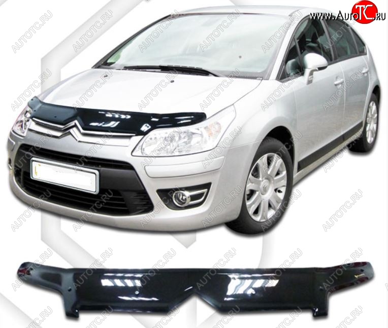 2 159 р. Дефлектор капота CA-Plastic  CITROEN C4 (2004-2008)  дорестайлинг, хэтчбэк 3 дв.,  дорестайлинг, хэтчбэк 5 дв. (Classic черный, Без надписи)  с доставкой в г. Пермь