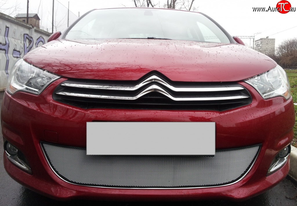 1 539 р. Сетка на бампер (хетчбек) Russtal (хром) CITROEN C4 B7 хэтчбэк 5 дв. (2011-2018)  с доставкой в г. Пермь