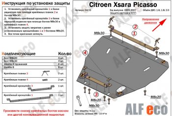 Защита картера двигателя и КПП (V-1.6; 1.8; 2.0) Alfeco CITROEN Xsara picasso (1999-2012) (Алюминий 3 мм)