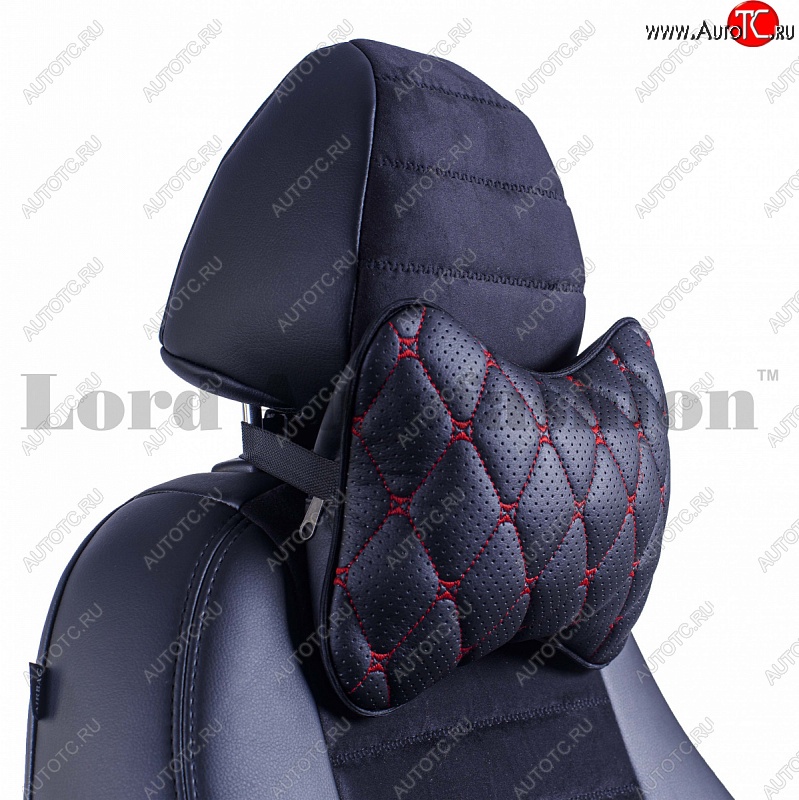 349 р. Подушка-косточка Lord Autofashion Байрон (экокожа, 1 шт.) Hyundai IX20 JC дорестайлинг (2010-2020) (Черный, строчка красная)  с доставкой в г. Пермь