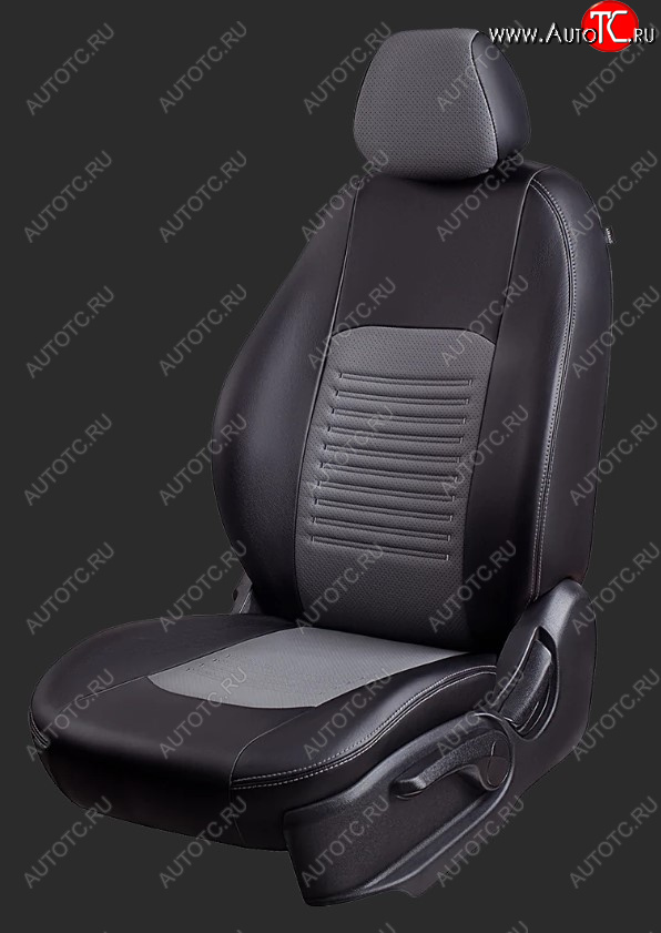 9 449 р. Чехлы для сидений Lord Autofashion Турин (экокожа, сплошная спинка, 2 Г-образных подголовника) Daewoo Nexia рестайлинг (2008-2015) (Черный, вставка серая)  с доставкой в г. Пермь