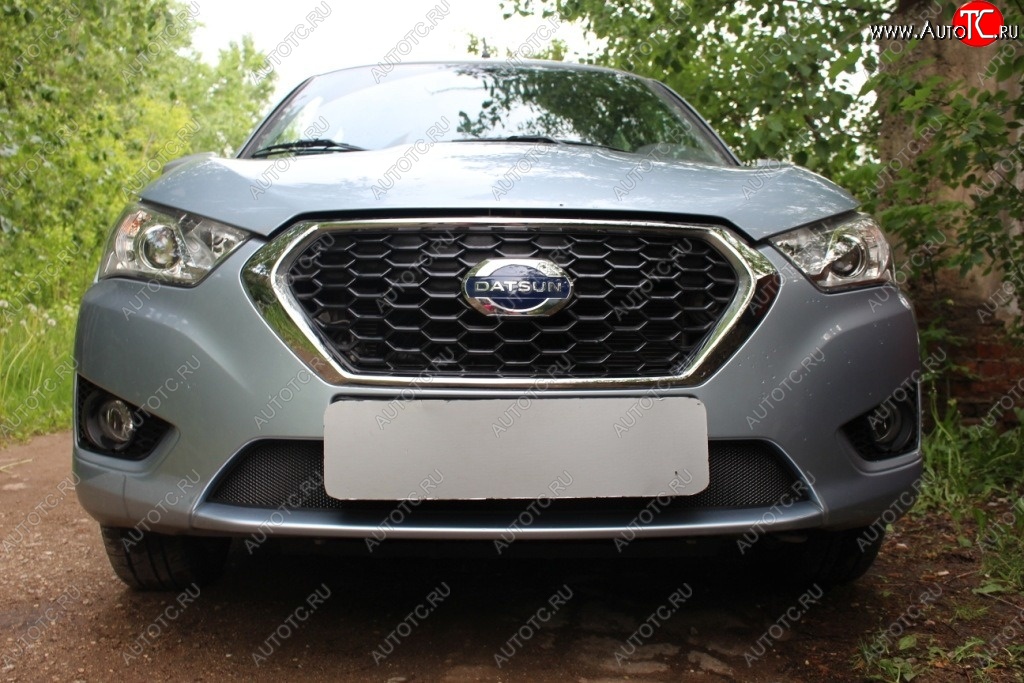 1 469 р. Защитная сетка на бампер Russtal (черная) Datsun mi-DO хэтчбэк (2014-2021)  с доставкой в г. Пермь
