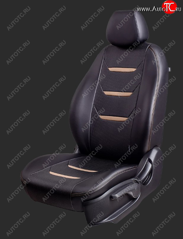 23 999 р. Чехлы для сидений Lord Autofashion Турин 2 (экокожа, сплошная спинка, 3 Г-образных подголовника)  Datsun on-DO (2014-2019) седан дорестайлинг (Черный, вставка черная и бежевая, строчка бежевая)  с доставкой в г. Пермь