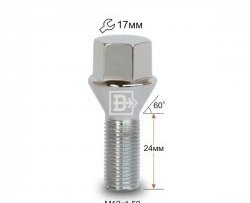 Колёсный болт длиной 24 мм Вектор M12 1.5 24 под гаечный ключ (пос.место: конус) Honda Mobilio 2 DD4,DD5 1-ый рестайлинг (2017-2019) 