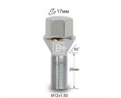 Колёсный болт длиной 26 мм Вектор M12 1.5 26 под гаечный ключ (пос.место: конус) Honda Mobilio 2 DD4,DD5 1-ый рестайлинг (2017-2019) 