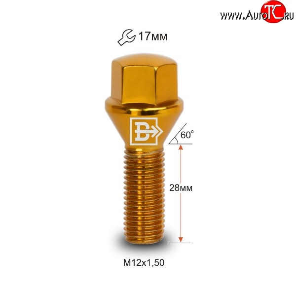 129 р. Колёсный болт длиной 28 мм Вектор M12 1.5 28 под гаечный ключ (пос.место: конус)    с доставкой в г. Пермь