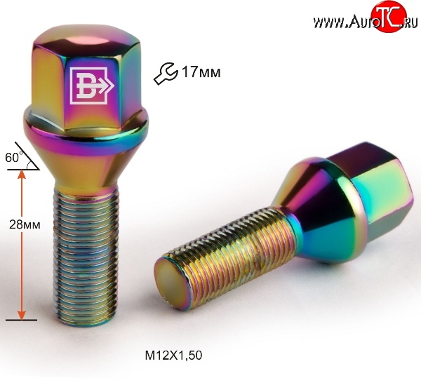 129 р. Колёсный болт длиной 28 мм Вектор M12 1.5 28 под гаечный ключ (пос.место: конус)    с доставкой в г. Пермь