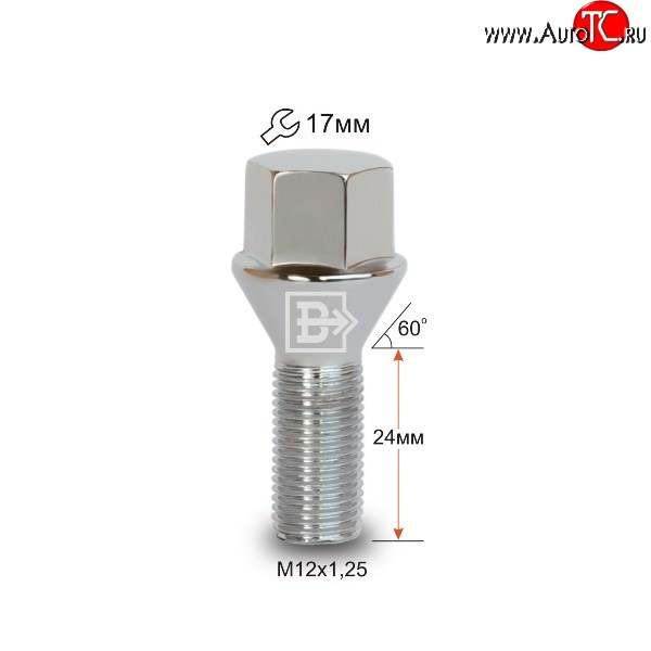 112 р. Колёсный болт длиной 24 мм Вектор M12 1.25 24 под гаечный ключ Great Wall Wingle 7 пикап (2018-2023)