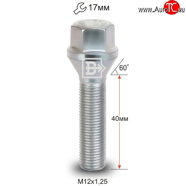 125 р. Колёсный болт длиной 40 мм Вектор M12 1.25 40 под гаечный ключ Great Wall Wingle 7 пикап (2018-2023)