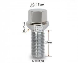 Колёсный болт длиной 27 мм Вектор M14 1.5 27 под гаечный ключ (пос.место: сфера) Honda Pilot YF6 рестайлинг (2018-2021) 