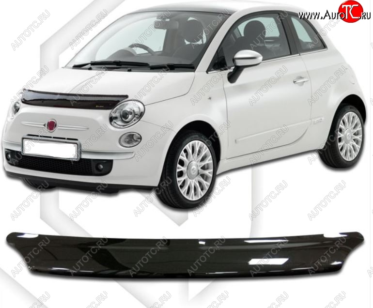 1 839 р. Дефлектор капота CA-Plastic  Fiat 500  312,FF (2007-2020) дорестайлинг хэтчбэк 3 дв., рестайлинг хэтчбэк 3 дв. (Classic черный, Без надписи)  с доставкой в г. Пермь
