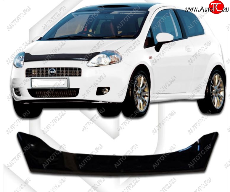 1 999 р. Дефлектор капота CA-Plastic Fiat Grande Punto (2005-2012) (Classic черный, Без надписи)  с доставкой в г. Пермь