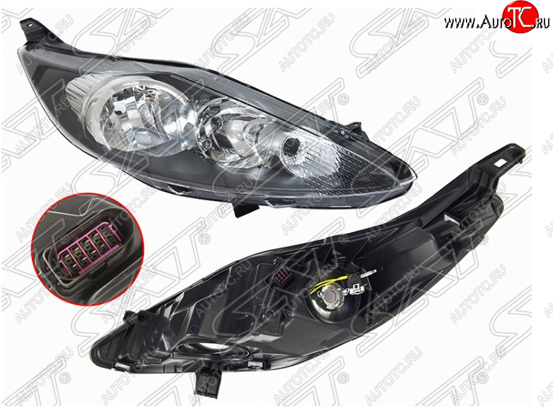 7 749 р. Правая фара (чёрная, с корректором) SAT Ford Fiesta 6 хэтчбэк 5 дв. дорестайлинг (2008-2012)  с доставкой в г. Пермь