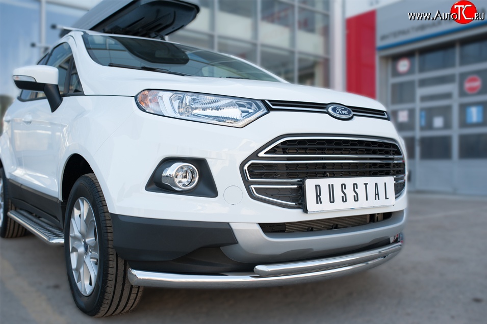 17 699 р. Защита переднего бампера (2 трубыØ63 и 42 мм, нержавейка) SLITKOFF  Ford EcoSport (2013-2019) дорестайлинг  с доставкой в г. Пермь