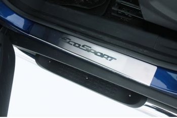 Накладки на внутренние пороги с рисунком Souz96 нержавеющая сталь Ford EcoSport (2013-2019) дорестайлинг