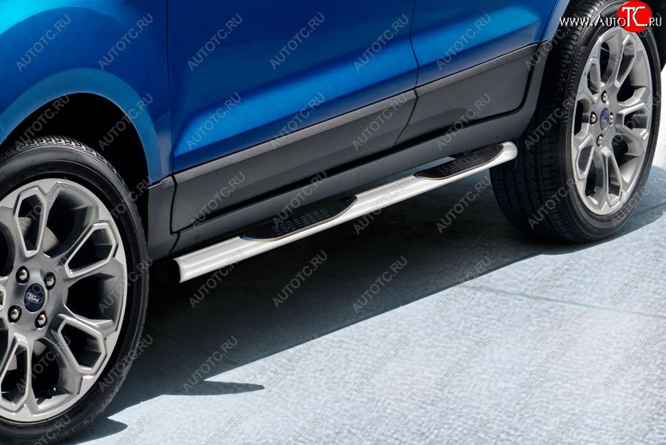 13 399 р. Защита порогов Slitkoff (d76 мм, с проступями)  Ford EcoSport  B515 (2017-2019) рестайлинг (Сталь с полимерным покрытием. Цвет: серебристый)  с доставкой в г. Пермь