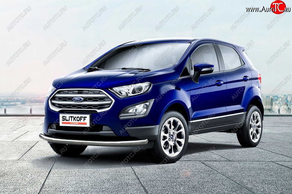 12 649 р. Защита заднего бампера Slitkoff (d57 мм)  Ford EcoSport  B515 (2017-2019) рестайлинг (Нержавейка, Полированная)  с доставкой в г. Пермь