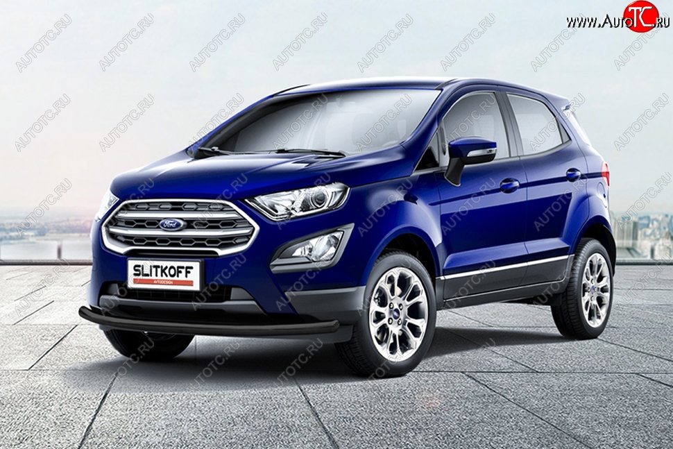 8 849 р. Защита заднего бампера Slitkoff (d57 мм)  Ford EcoSport  B515 (2017-2019) рестайлинг (Сталь с полимерным покрытием. Цвет: чёрный)  с доставкой в г. Пермь