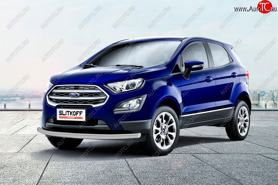 8 849 р. Защита заднего бампера Slitkoff (d57 мм)  Ford EcoSport  B515 (2017-2019) рестайлинг (Сталь с полимерным покрытием. Цвет: серебристый)  с доставкой в г. Пермь