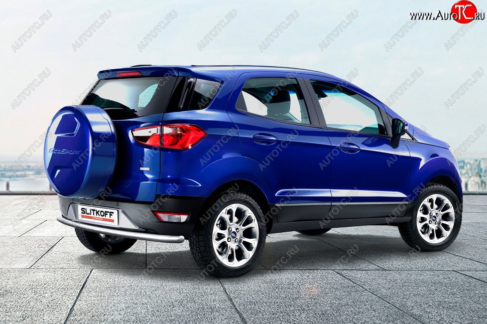 8 349 р. Защита заднего бампера Slitkoff (d57)  Ford EcoSport  B515 (2017-2019) рестайлинг (Нержавейка, Полированная)  с доставкой в г. Пермь