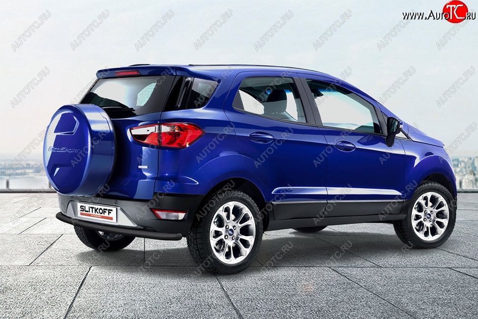 5 799 р. Защита заднего бампера Slitkoff (d57)  Ford EcoSport  B515 (2017-2019) рестайлинг (Сталь с полимерным покрытием. Цвет: чёрный )  с доставкой в г. Пермь