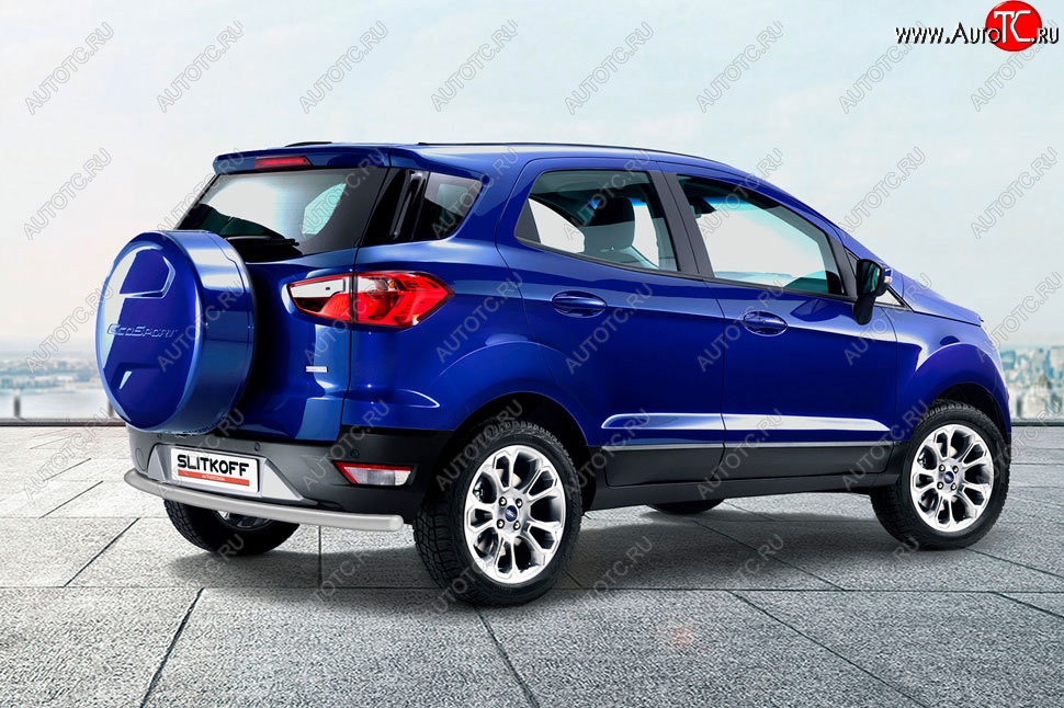 5 799 р. Защита заднего бампера Slitkoff (d57)  Ford EcoSport  B515 (2017-2019) рестайлинг (Сталь с полимерным покрытием. Цвет: серебристый)  с доставкой в г. Пермь