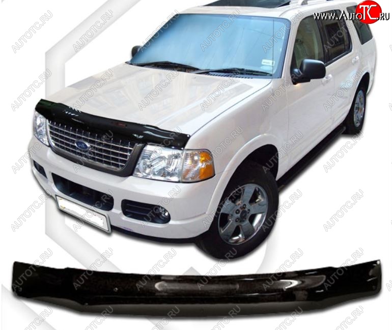 2 159 р. Дефлектор капота CA-Plastic  Ford Explorer  UN152 (2001-2005) 5 дв. (Classic черный, Без надписи)  с доставкой в г. Пермь
