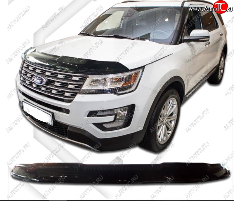 2 599 р. Дефлектор капота CA-Plastiс exclusive  Ford Explorer  U502 (2015-2019) 1-ый рестайлинг, 5 дв., 2-ой рестайлинг, 5 дв. (Classic черный, Без надписи)  с доставкой в г. Пермь