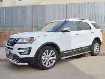 17 999 р. Защита переднего бампера (2 трубыØ63 и 42 мм, нержавейка) SLITKOFF Ford Explorer U502 1-ый рестайлинг, 5 дв. (2015-2018)  с доставкой в г. Пермь. Увеличить фотографию 2