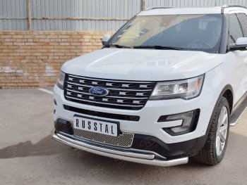 17 999 р. Защита переднего бампера (2 трубыØ63 и 42 мм, нержавейка) SLITKOFF Ford Explorer U502 1-ый рестайлинг, 5 дв. (2015-2018)  с доставкой в г. Пермь. Увеличить фотографию 4