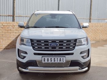 13 849 р. Защита переднего бампера (2 трубыØ63 и 75х42 мм, нержавейка) Russtal Ford Explorer U502 1-ый рестайлинг, 5 дв. (2015-2018)  с доставкой в г. Пермь. Увеличить фотографию 2