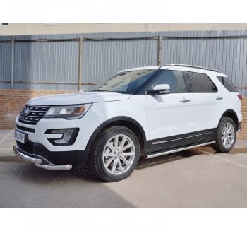 Защита переднего бампера (2 трубы Ø63 мм с зубами, нержавейка) SLITKOFF Ford Explorer  U502 (2015-2019) 1-ый рестайлинг, 5 дв., 2-ой рестайлинг, 5 дв.