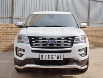 16 849 р. Защита переднего бампера (Ø63 мм волна, нержавейка) SLITKOFF Ford Explorer U502 1-ый рестайлинг, 5 дв. (2015-2018)  с доставкой в г. Пермь. Увеличить фотографию 4