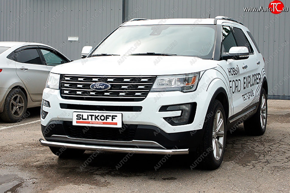 13 549 р. Защита переднего бампера Slitkoff (d57 мм)  Ford Explorer  U502 (2015-2018) 1-ый рестайлинг, 5 дв. (Нержавеющая сталь)  с доставкой в г. Пермь